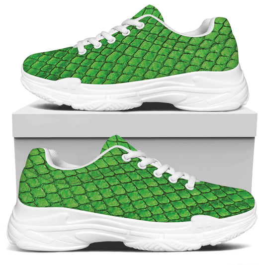 Green Python Snakeskin Print White Chunky Shoes
