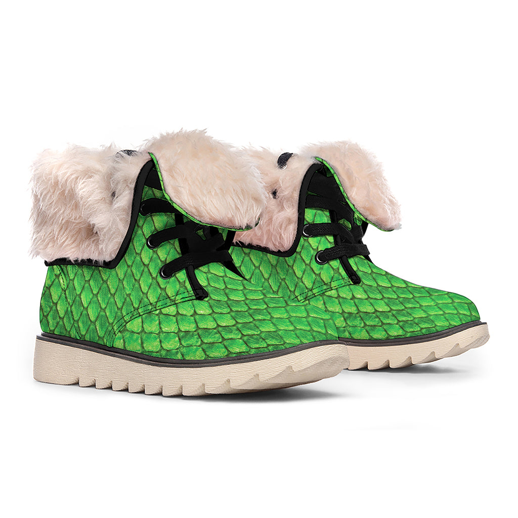 Green Python Snakeskin Print Winter Boots