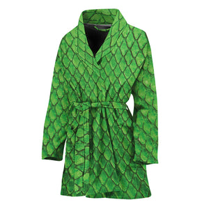 Green Python Snakeskin Print Women's Bathrobe