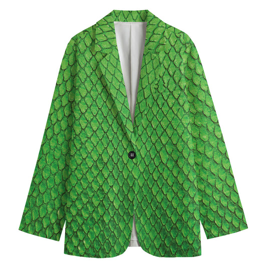 Green Python Snakeskin Print Women's Blazer