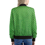 Green Python Snakeskin Print Women's Bomber Jacket