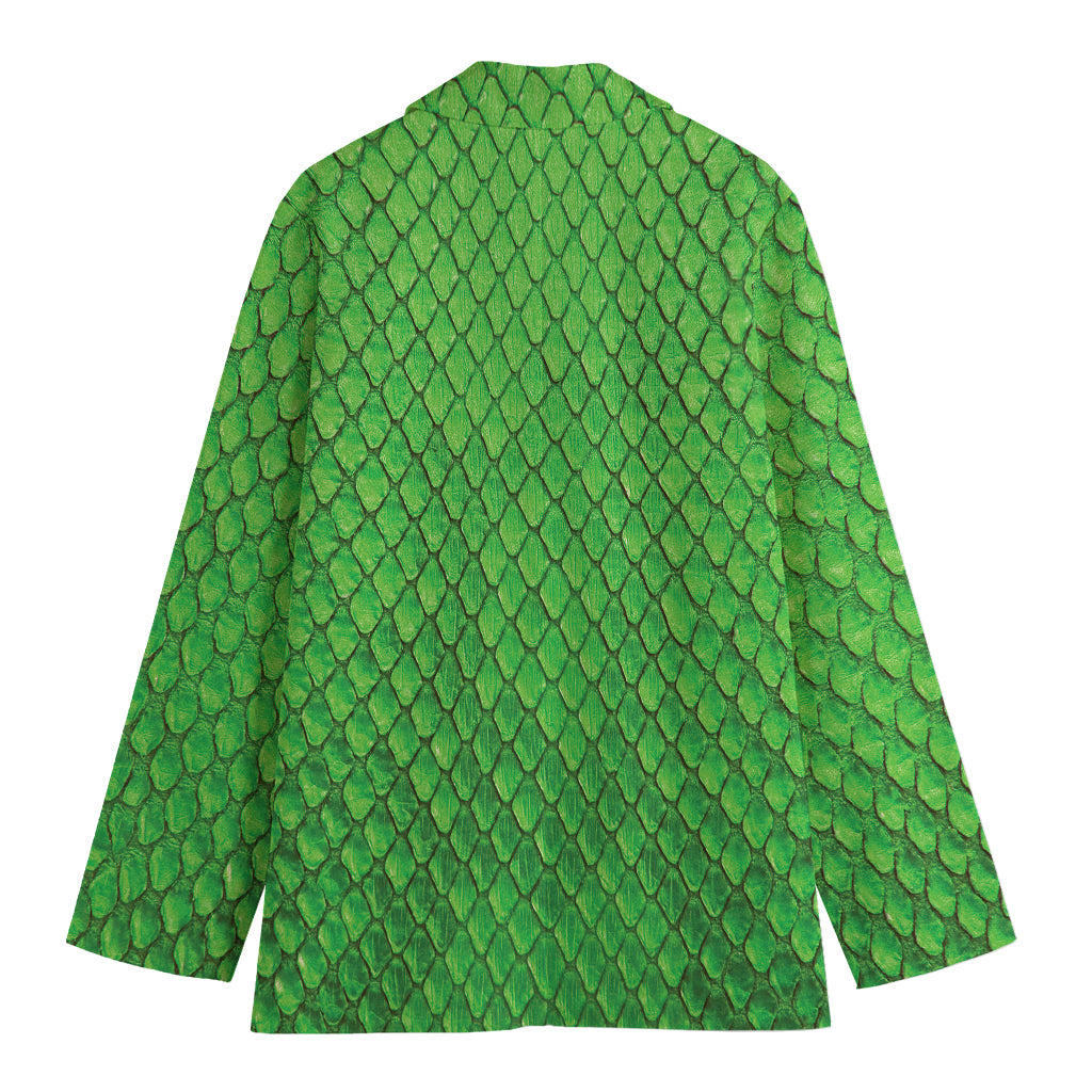 Green Python Snakeskin Print Women's Cotton Blazer