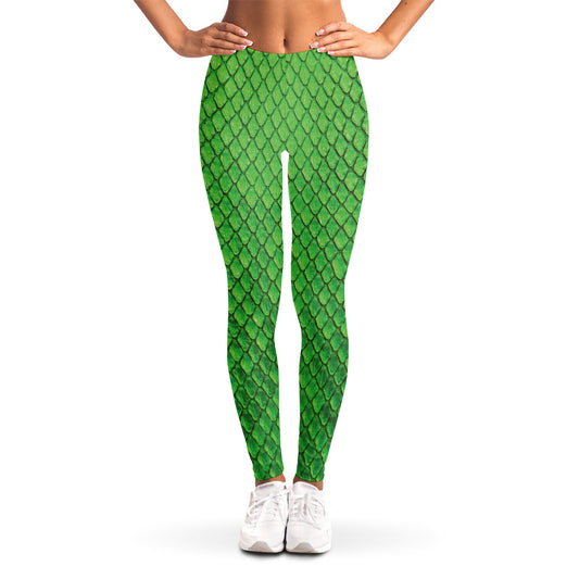Green Python Snakeskin Print Women's Leggings