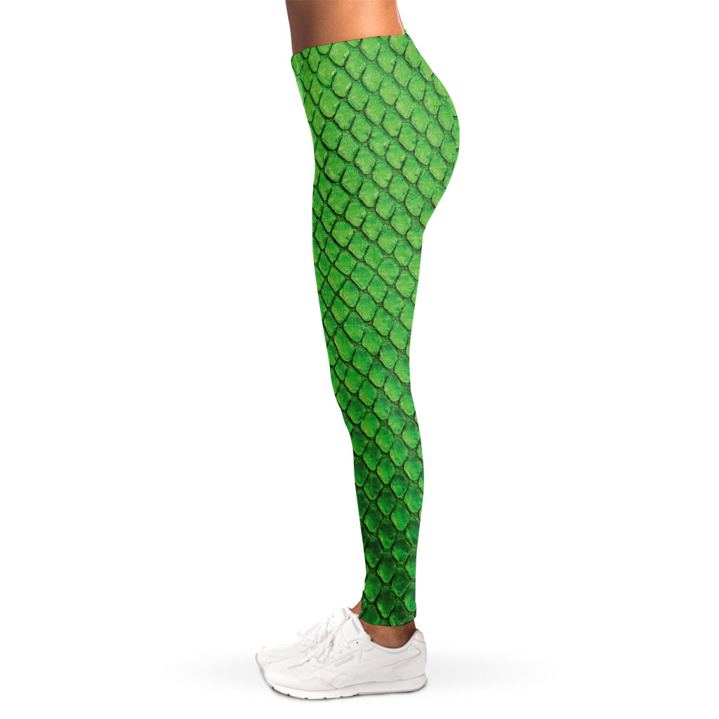 Green Python Snakeskin Print Women's Leggings