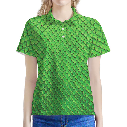 Green Python Snakeskin Print Women's Polo Shirt