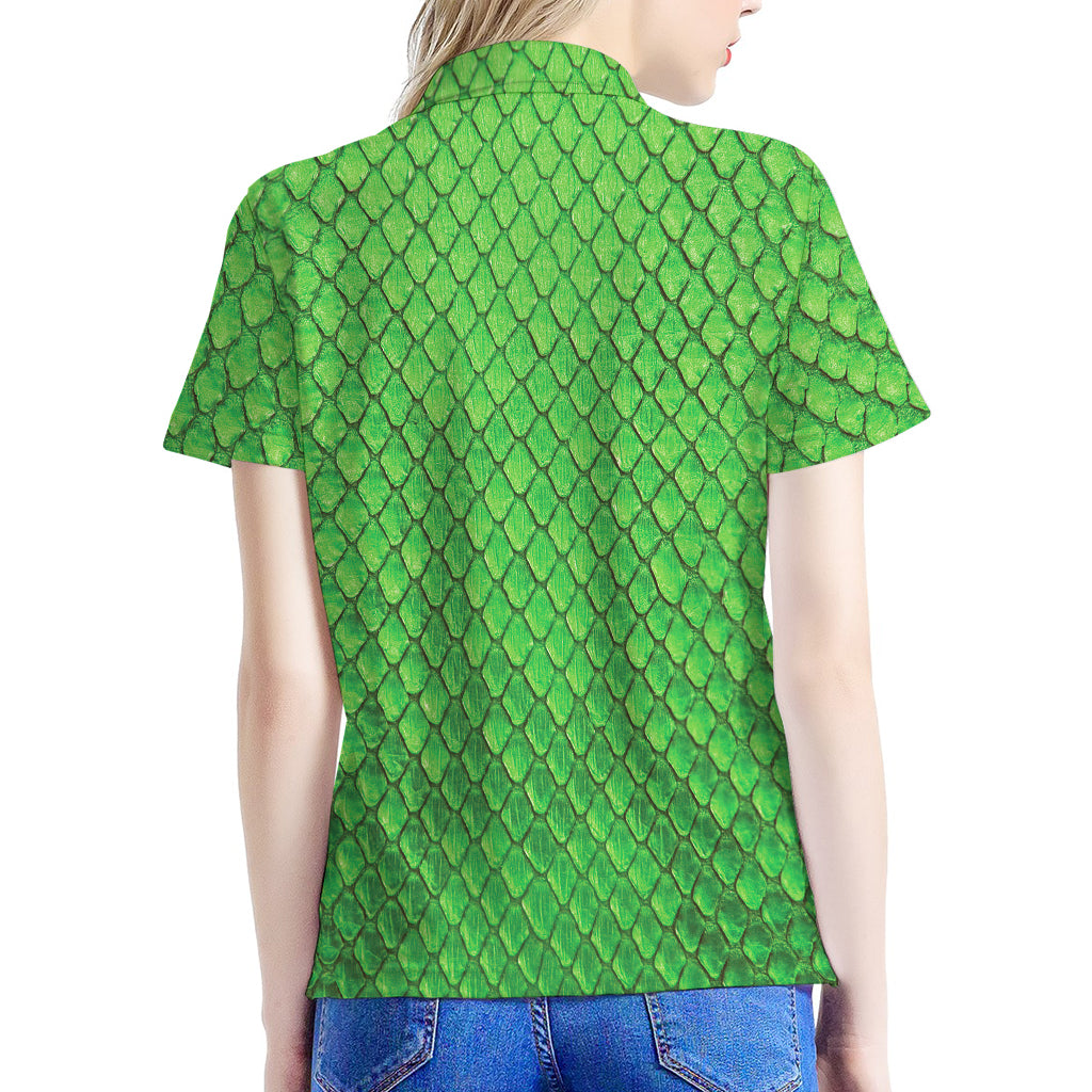 Green Python Snakeskin Print Women's Polo Shirt
