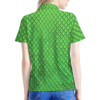 Green Python Snakeskin Print Women's Polo Shirt