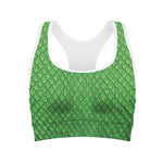 Green Python Snakeskin Print Women's Sports Bra