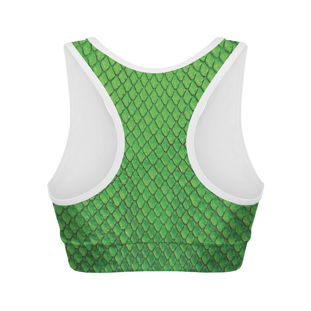 Green Python Snakeskin Print Women's Sports Bra
