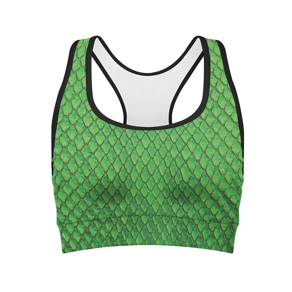 Green Python Snakeskin Print Women's Sports Bra
