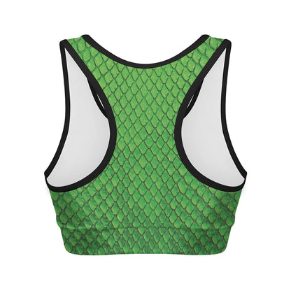 Green Python Snakeskin Print Women's Sports Bra