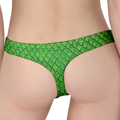 Green Python Snakeskin Print Women's Thong