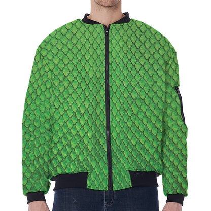 Green Python Snakeskin Print Zip Sleeve Bomber Jacket