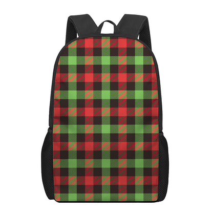 Green Red And Black Buffalo Plaid Print 17 Inch Backpack