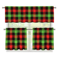 Green Red And Black Buffalo Plaid Print 3 Piece Kitchen Curtains
