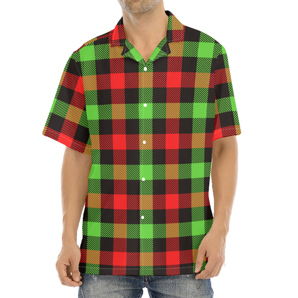 Green Red And Black Buffalo Plaid Print Aloha Shirt