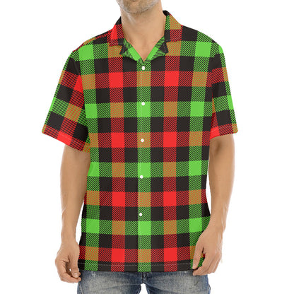 Green Red And Black Buffalo Plaid Print Aloha Shirt