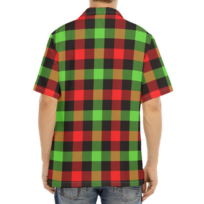 Green Red And Black Buffalo Plaid Print Aloha Shirt