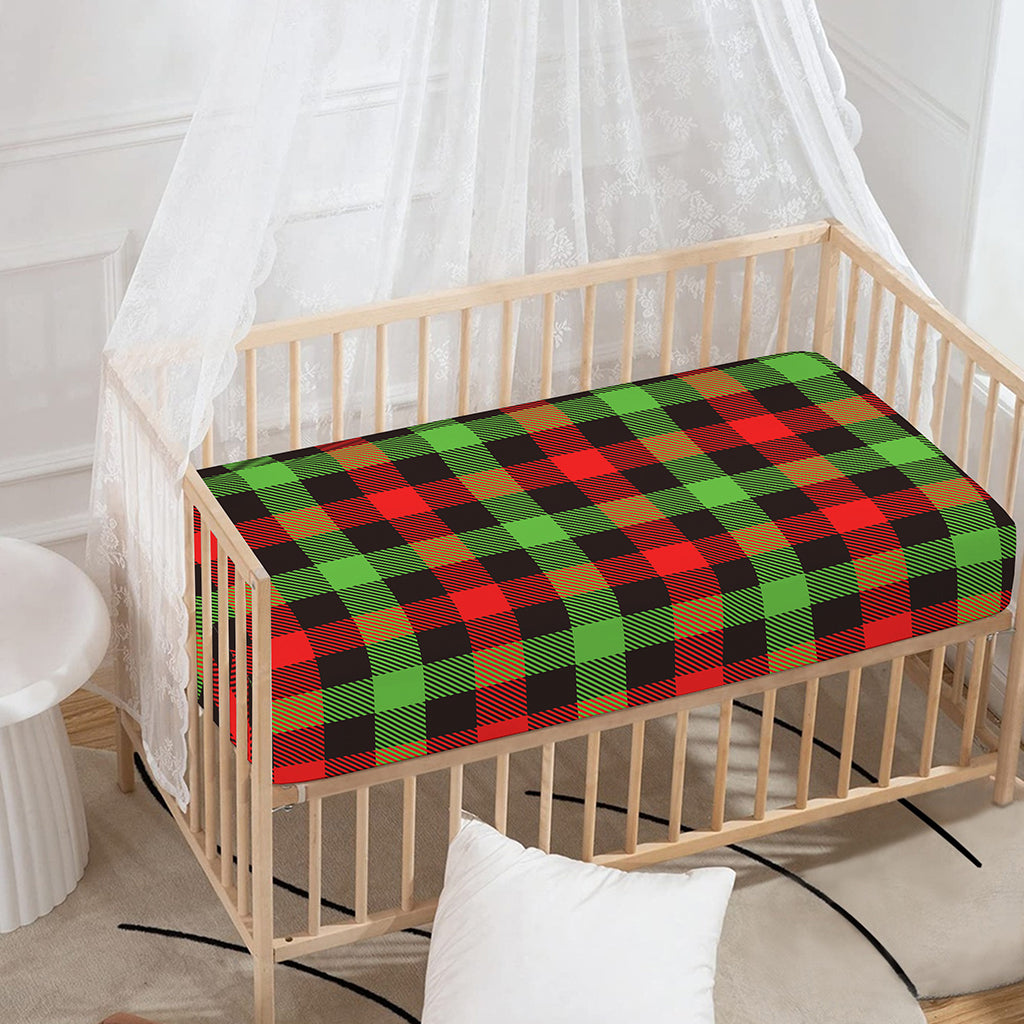 Green Red And Black Buffalo Plaid Print Baby Crib Sheet