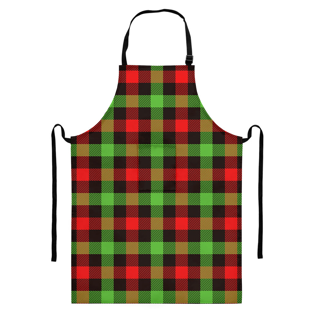 Green Red And Black Buffalo Plaid Print Bib Apron With Pocket