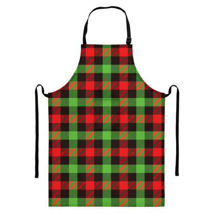Green Red And Black Buffalo Plaid Print Bib Apron With Pocket