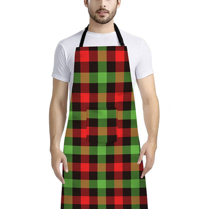 Green Red And Black Buffalo Plaid Print Bib Apron With Pocket