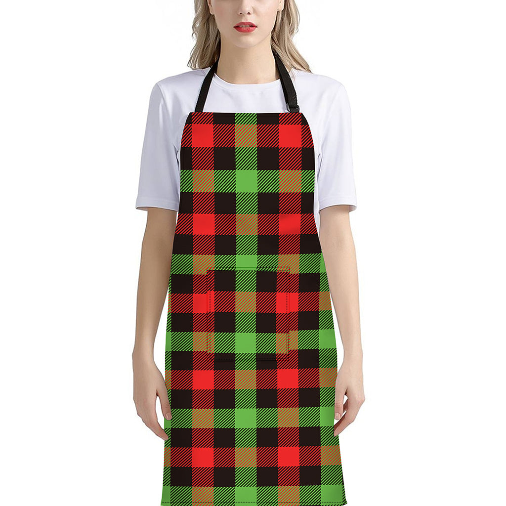 Green Red And Black Buffalo Plaid Print Bib Apron With Pocket
