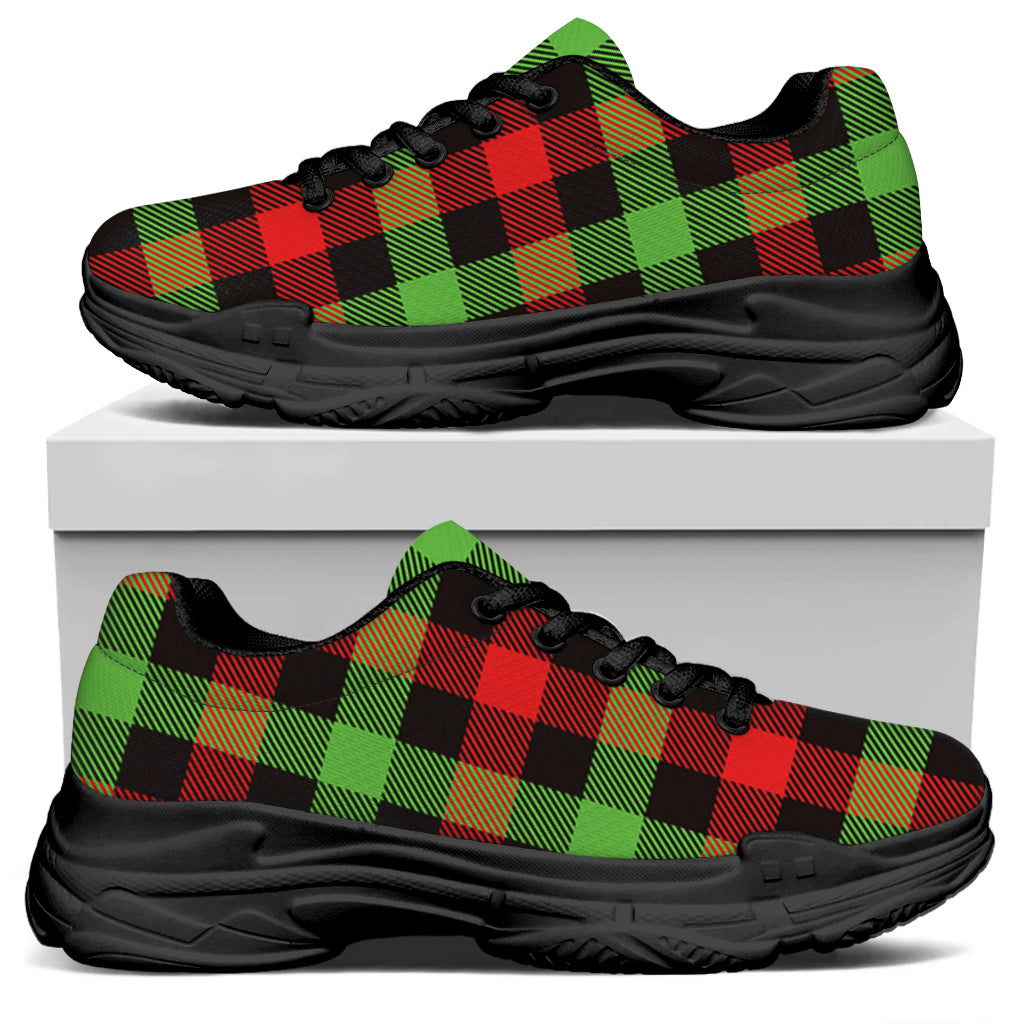 Green Red And Black Buffalo Plaid Print Black Chunky Shoes