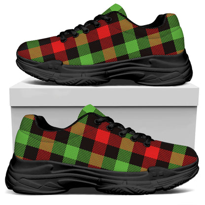 Green Red And Black Buffalo Plaid Print Black Chunky Shoes