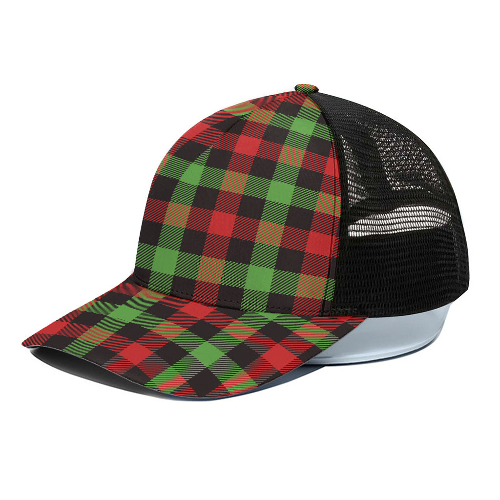 Green Red And Black Buffalo Plaid Print Black Mesh Trucker Cap