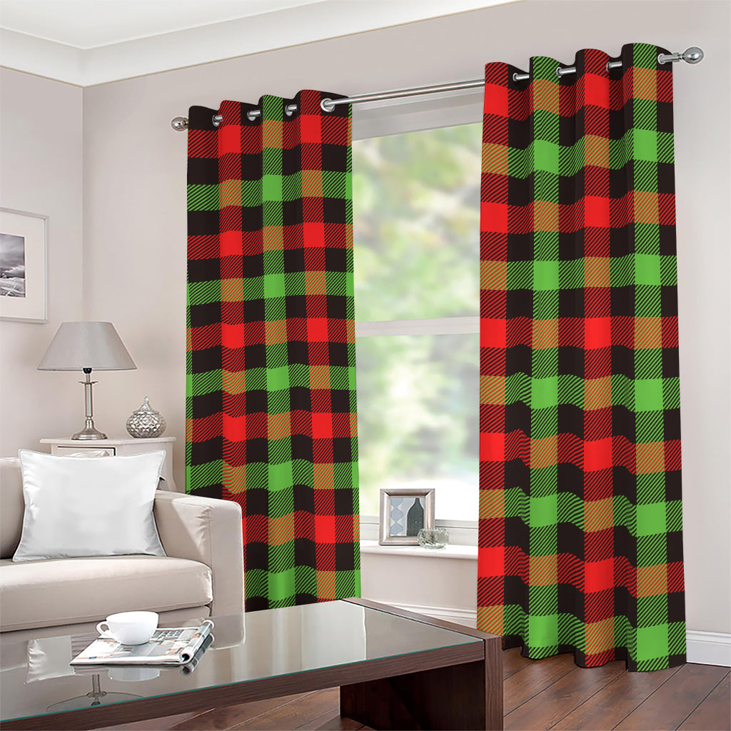 Green Red And Black Buffalo Plaid Print Blackout Grommet Curtains