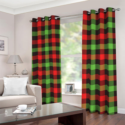 Green Red And Black Buffalo Plaid Print Blackout Grommet Curtains