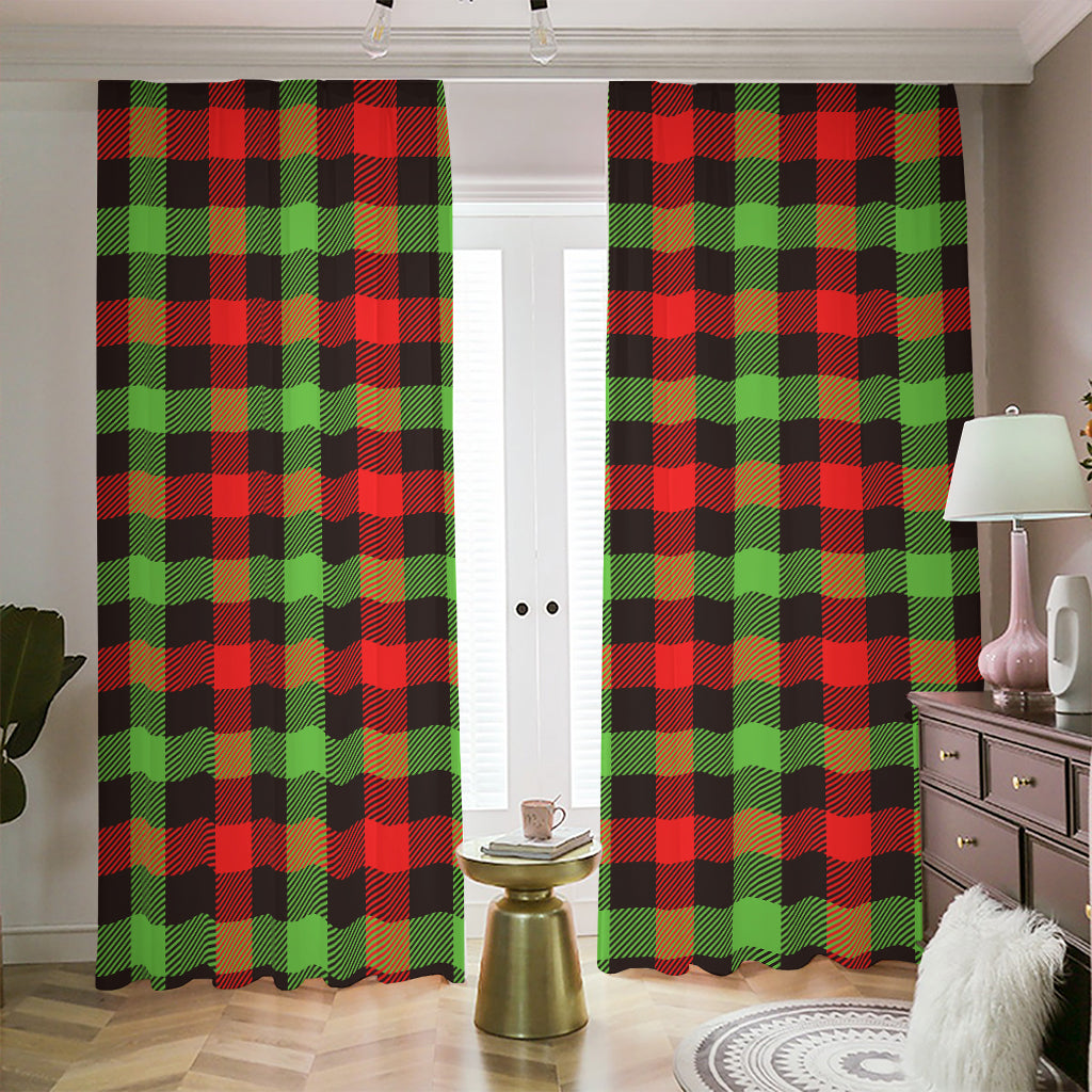 Green Red And Black Buffalo Plaid Print Blackout Pencil Pleat Curtains