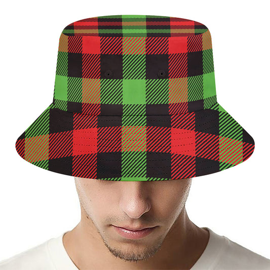 Green Red And Black Buffalo Plaid Print Bucket Hat