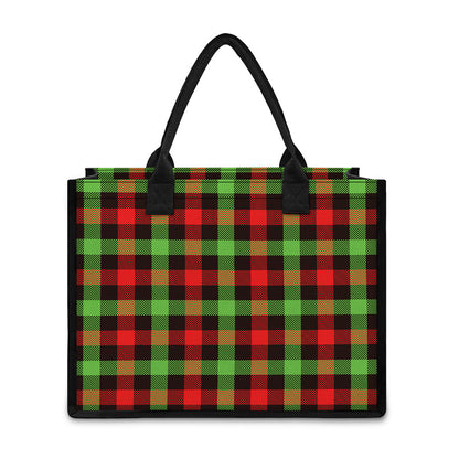 Green Red And Black Buffalo Plaid Print Canvas Tote Bag