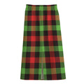 Green Red And Black Buffalo Plaid Print Cotton Front Slit Maxi Skirt