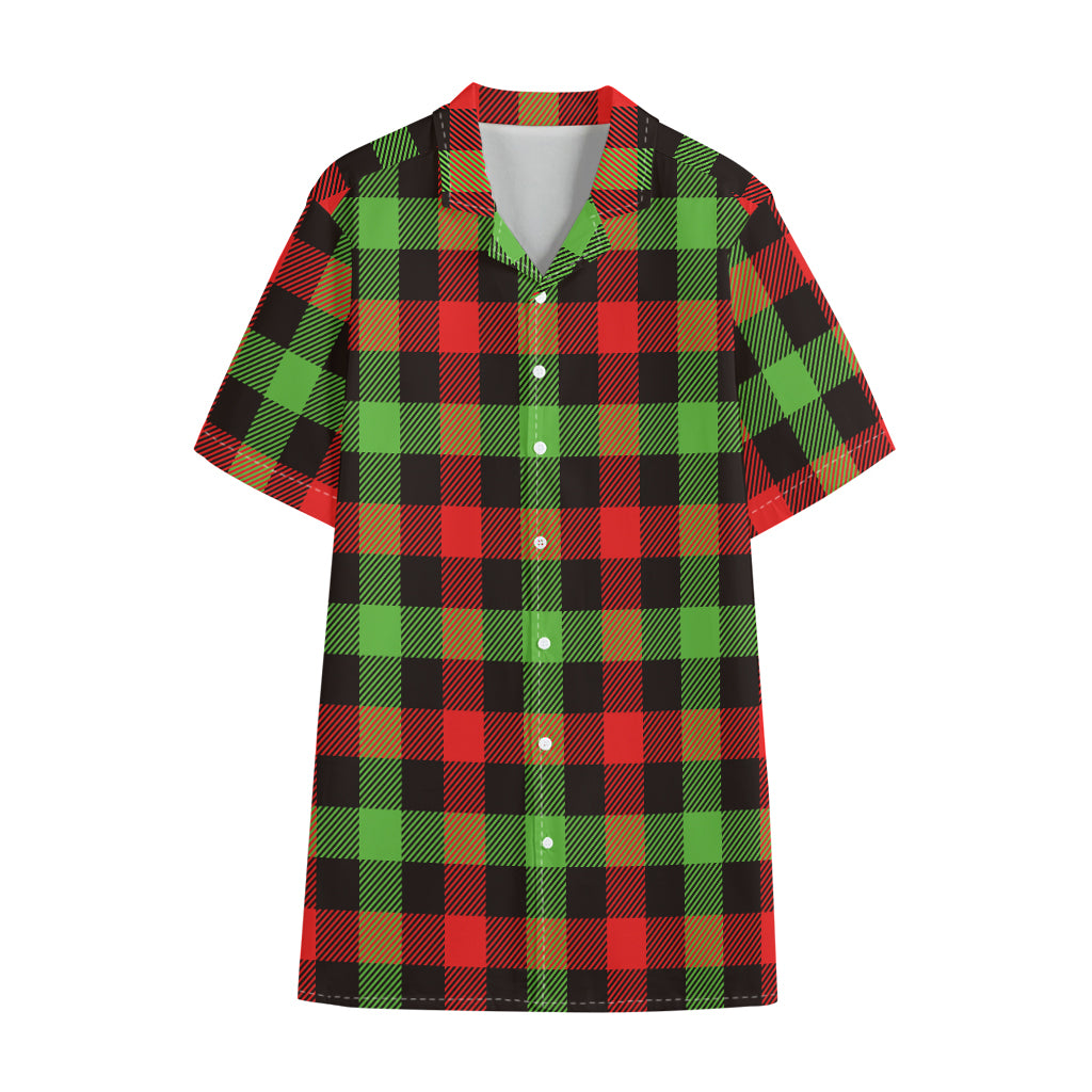 Green Red And Black Buffalo Plaid Print Cotton Hawaiian Shirt