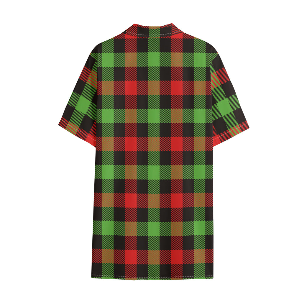 Green Red And Black Buffalo Plaid Print Cotton Hawaiian Shirt