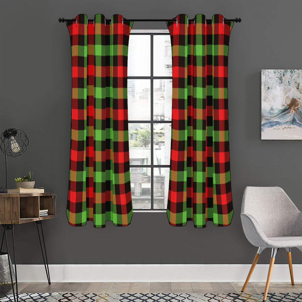 Green Red And Black Buffalo Plaid Print Curtain