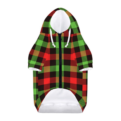Green Red And Black Buffalo Plaid Print Dog Zip Up Hoodie
