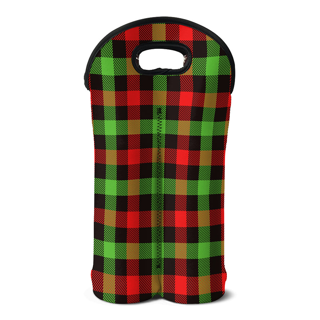 Green Red And Black Buffalo Plaid Print Double Neoprene Wine Tote