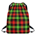 Green Red And Black Buffalo Plaid Print Drawstring Backpack