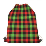 Green Red And Black Buffalo Plaid Print Drawstring Bag
