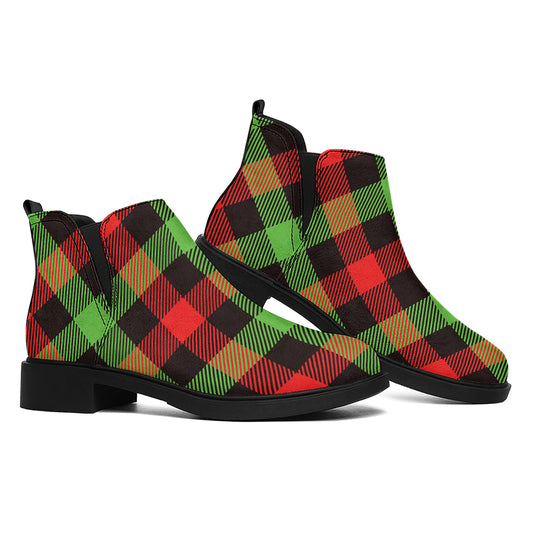 Green Red And Black Buffalo Plaid Print Flat Ankle Boots