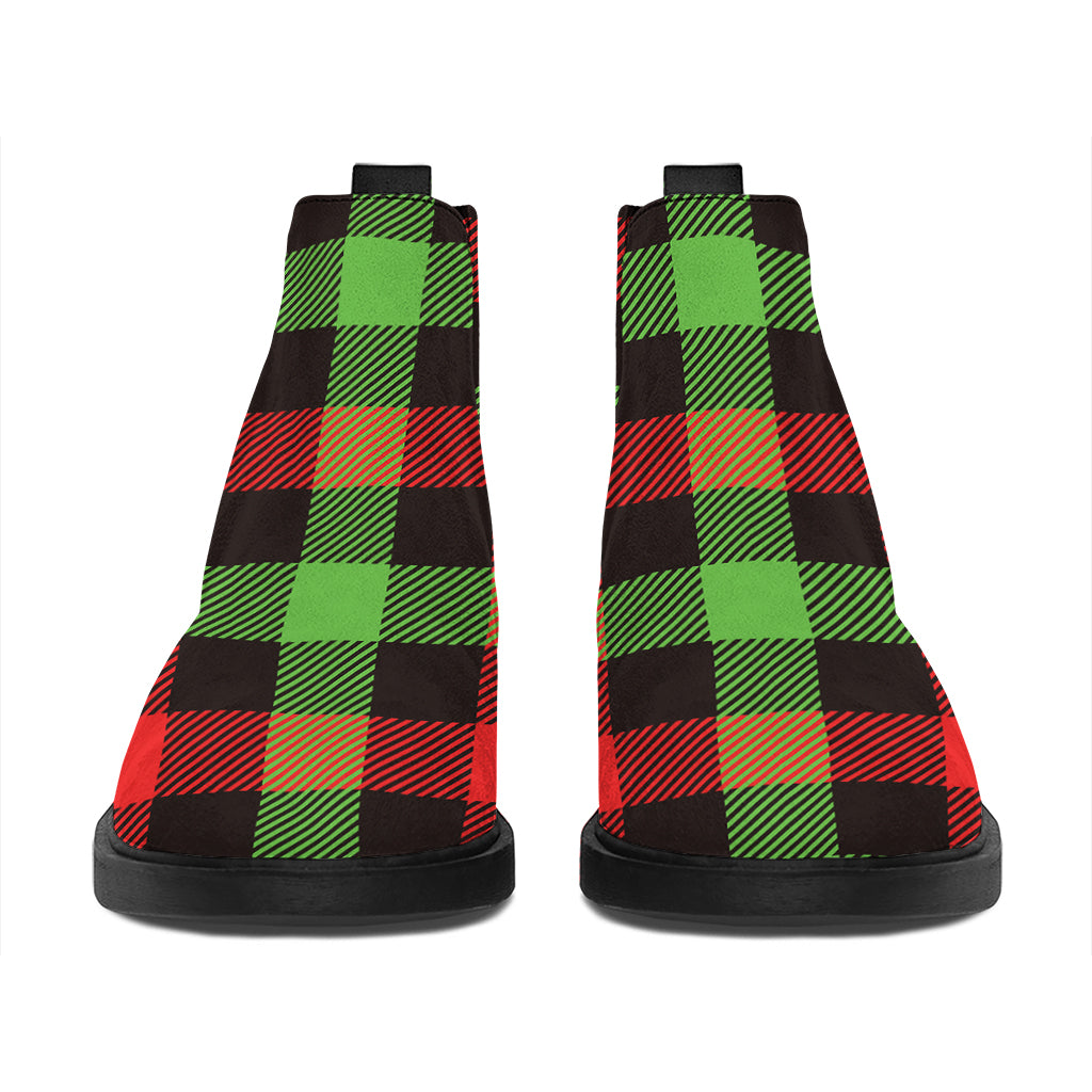 Green Red And Black Buffalo Plaid Print Flat Ankle Boots