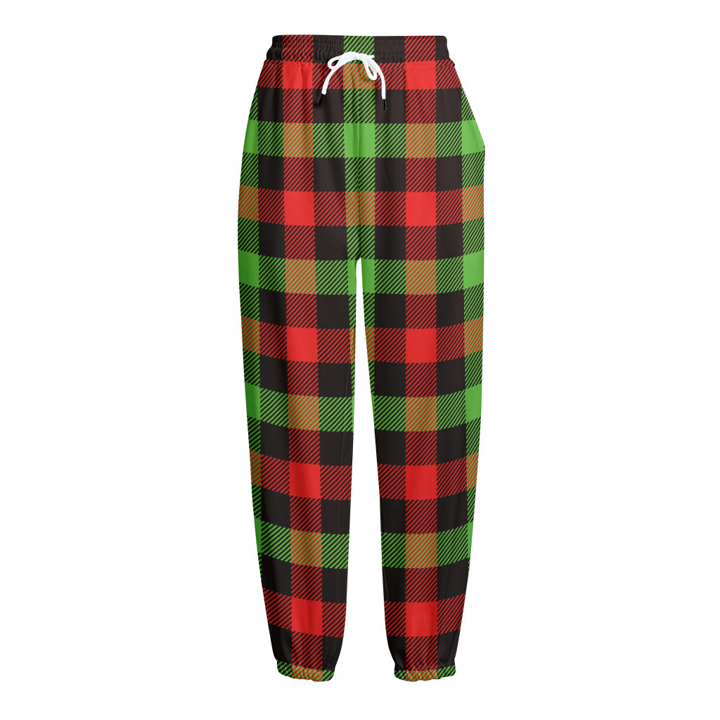 Green Red And Black Buffalo Plaid Print Fleece Lined Knit Pants