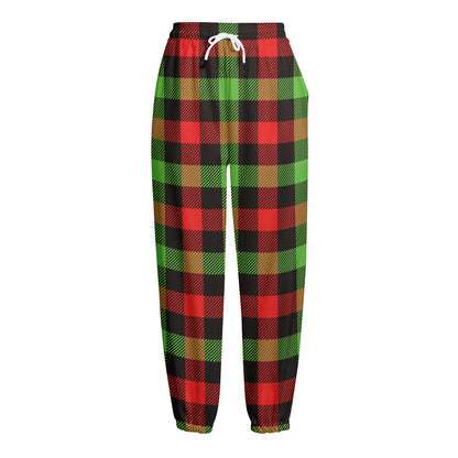 Green Red And Black Buffalo Plaid Print Fleece Lined Knit Pants