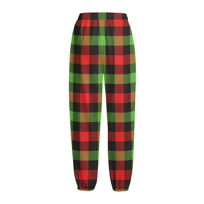 Green Red And Black Buffalo Plaid Print Fleece Lined Knit Pants