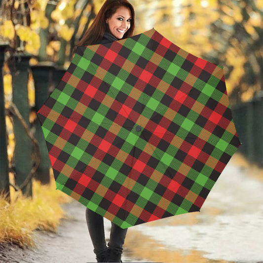 Green Red And Black Buffalo Plaid Print Foldable Umbrella