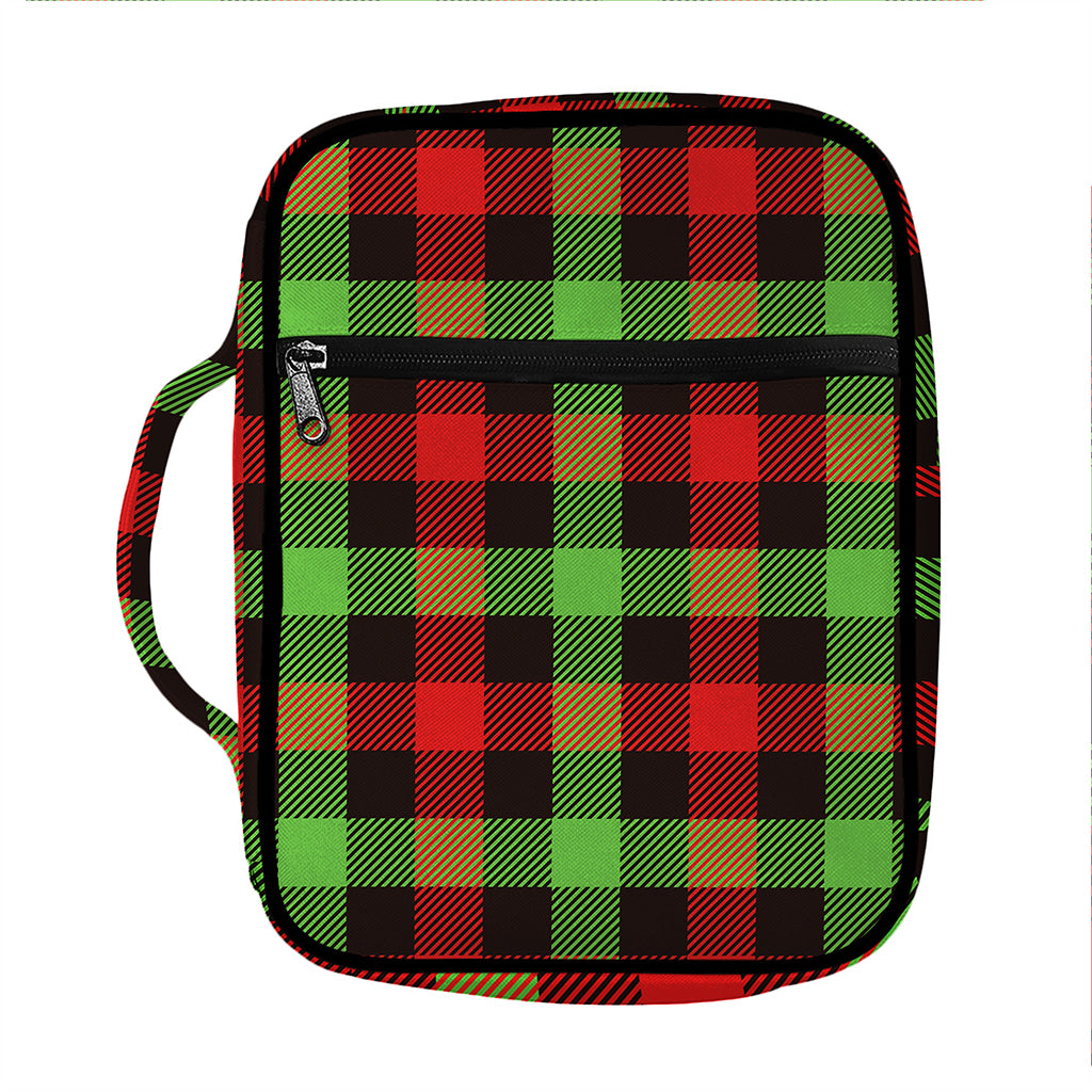 Green Red And Black Buffalo Plaid Print Front Pocket Bible Bag